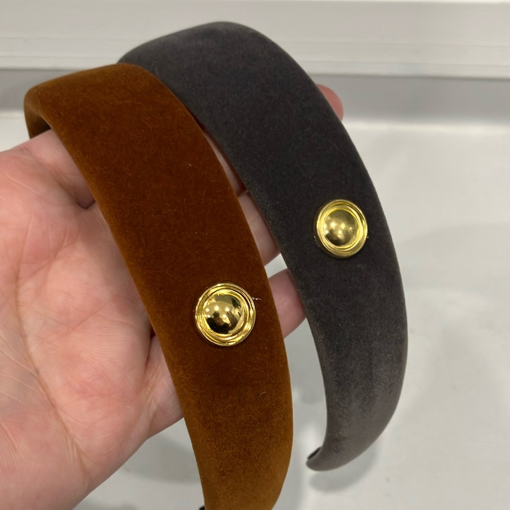 Velvet Button Headband Duo - Brown and Charcoal
